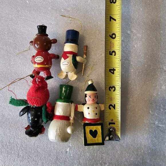 Vintage Handcrafted Wood Christmas Ornaments Set Of 5 Traditional Snowman Pengui - Picture 9 of 10